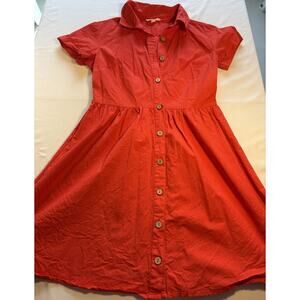 Derek Heart Red Solid Shirt Dress Collared Button Front Short Sleeve S